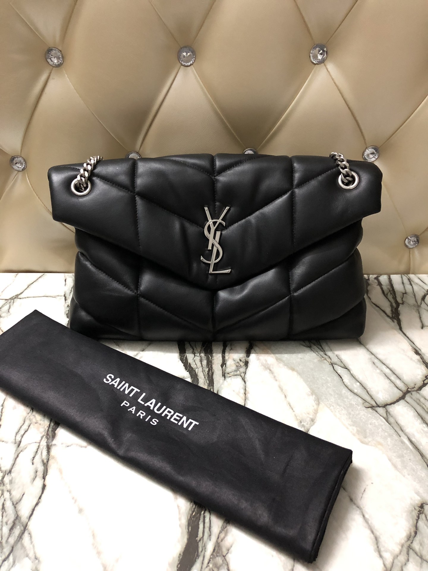 Y51 puffer medium bag in quilted lambskin black and silver chain 5774751 35 x 23 x 13.5 cm