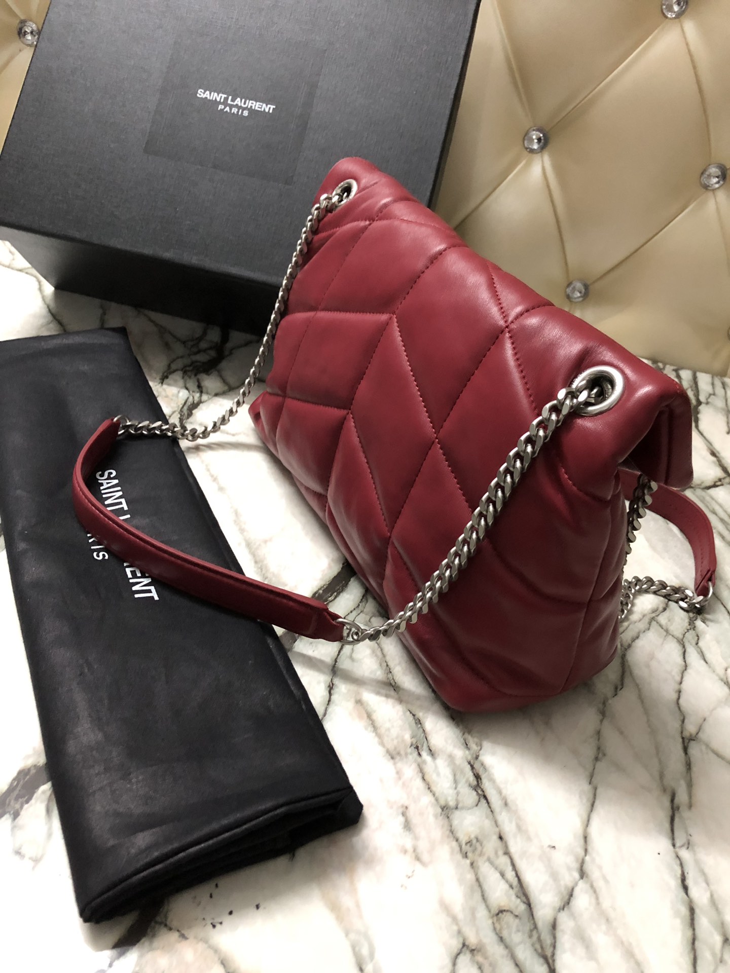 Y51 puffer small bag in quilted lambskin rouge eros silver chain 5774761 29 x 17 x 11 cm