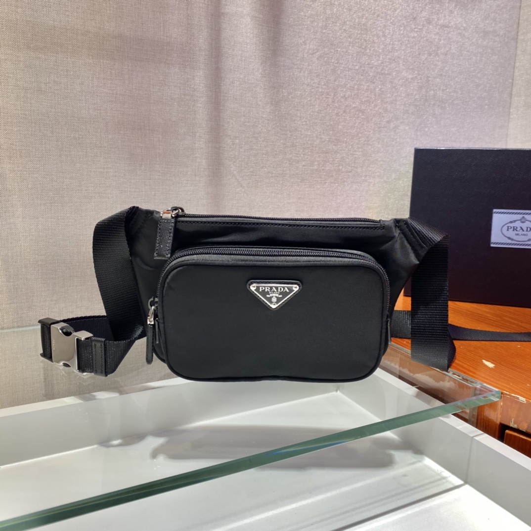 Pra*a re-nylon and saffiano leather shoulder bag black 2vh128 19 x 13 x 2.5 cm