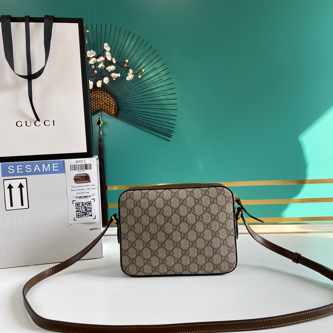 Gvc*1 horsebit 1955 small shoulder bag beige and ebony 645454 22.5 x 17 x 6.5 cm