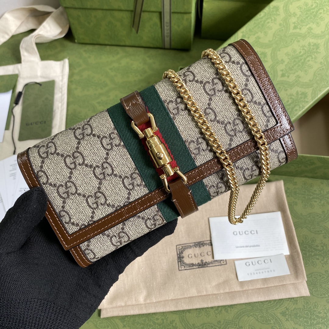 Gvc*1 jackie 1961 chain wallet beige and brown 652681 19 x 10 x 3.5 cm