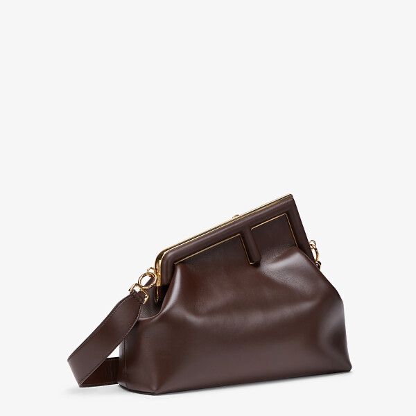 F**di first medium dark brown leather bag 8bp127abve 32 × 23 × 15 cm