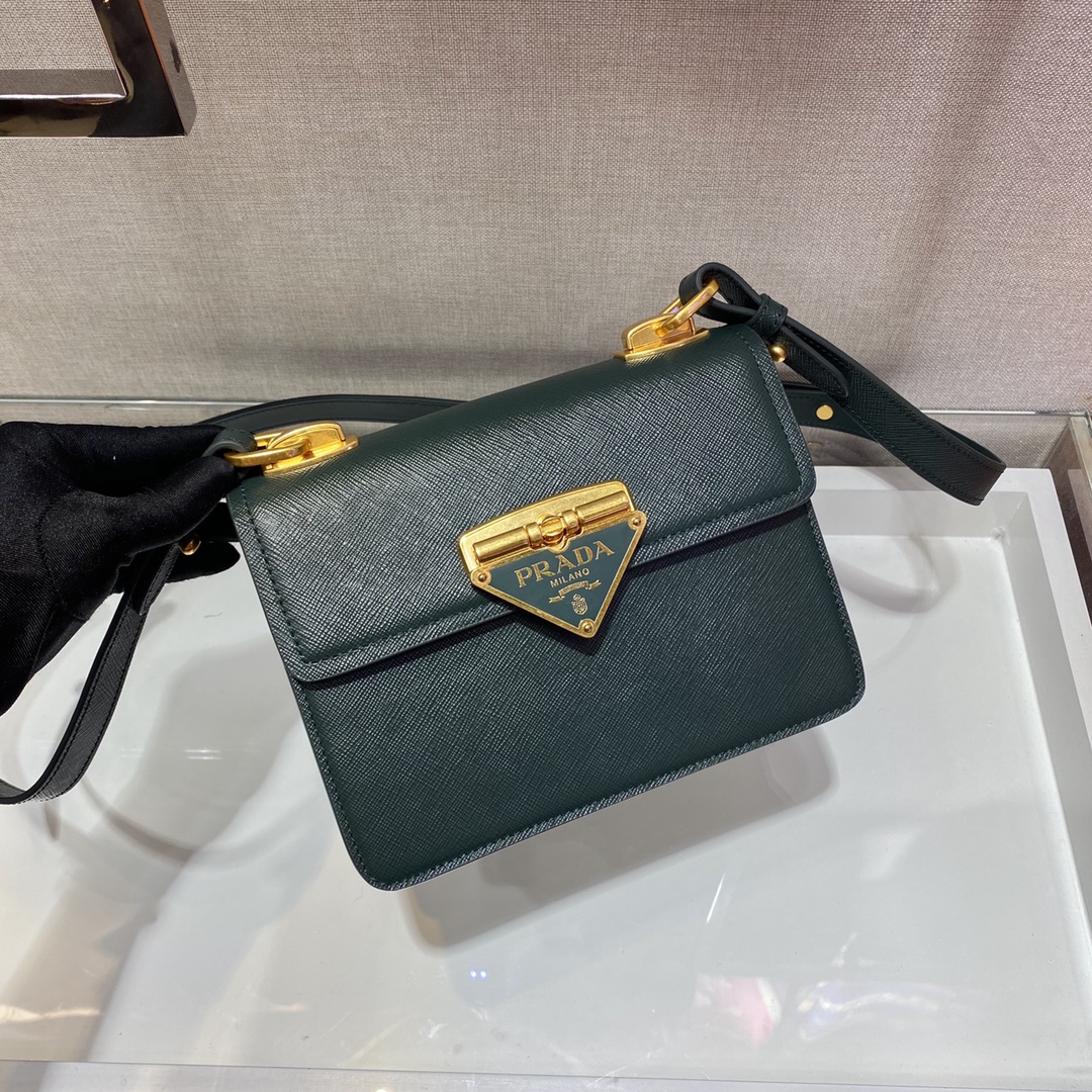 Pra*a saffiano leather symbole bag billiard green 1bd270 20 x 14 x 7 cm
