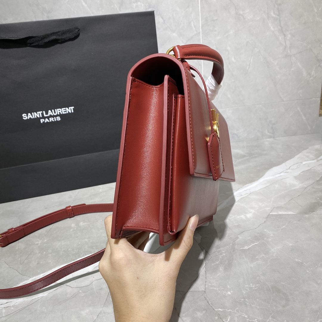 Y51 medium sunset satchel in smooth leather opyum red 634723 25 x 18 x 5 cm