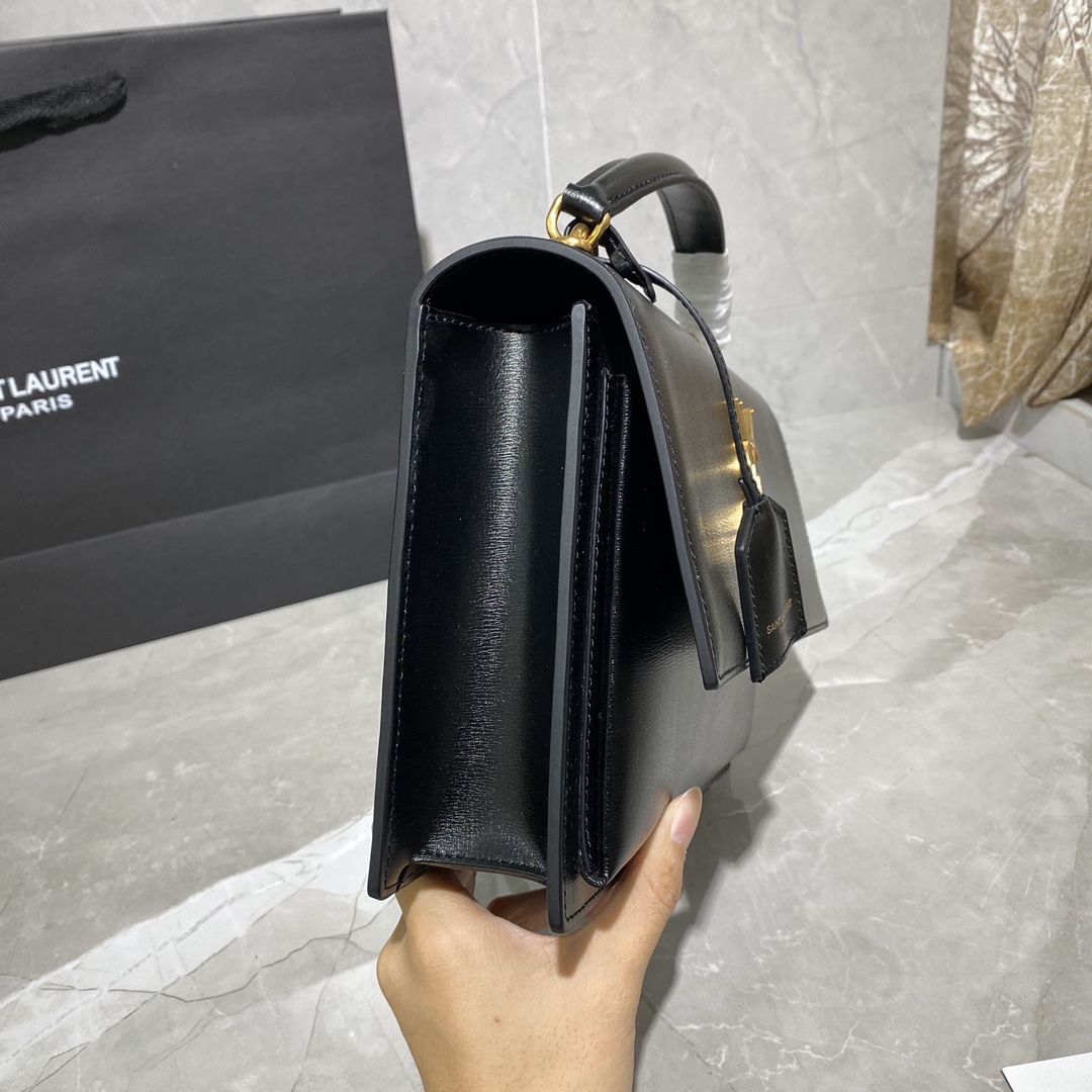 Y51 medium sunset satchel in smooth leather black 634723 25 x 18 x 5 cm