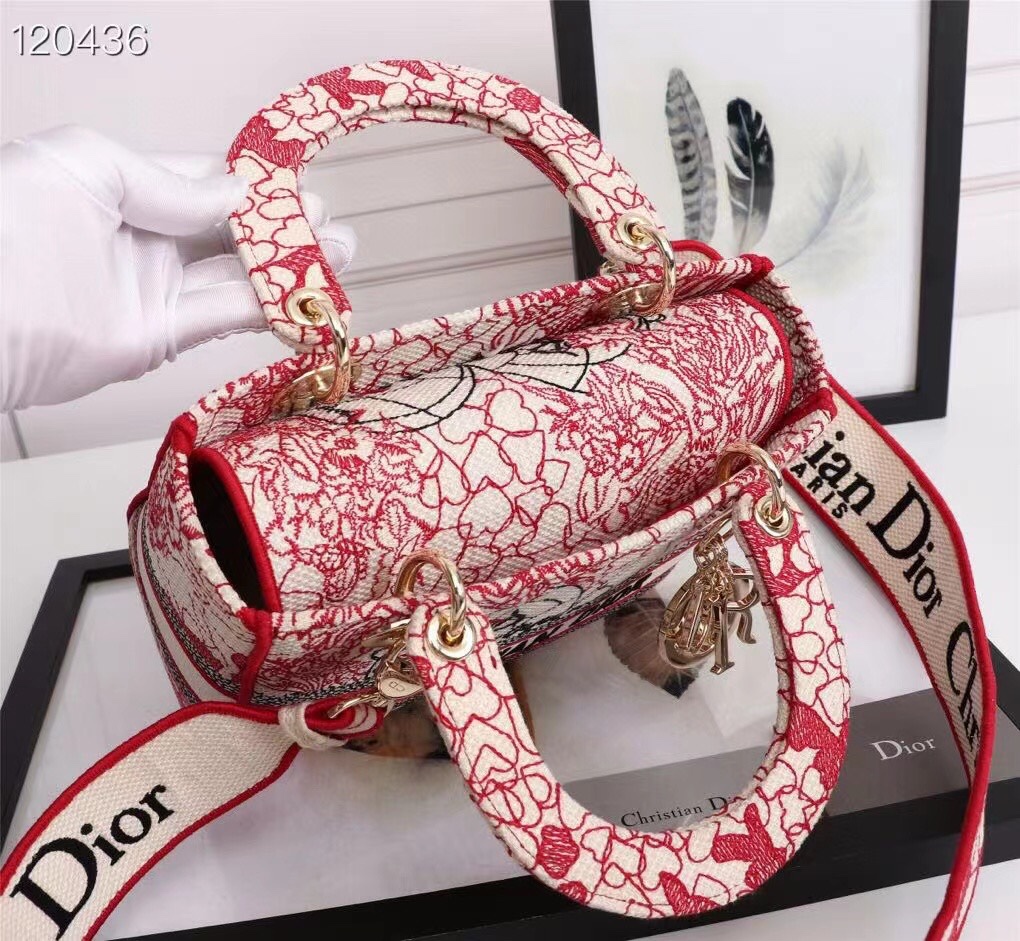 D10r medium lady D10ramour d-lite bag cannage embroidery red m0565 24 x 20 x 13 cm