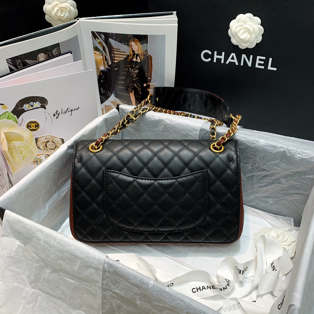 Ch**el small strap into strap bag black and burgundy as2229 25 x 8 x 15 cm