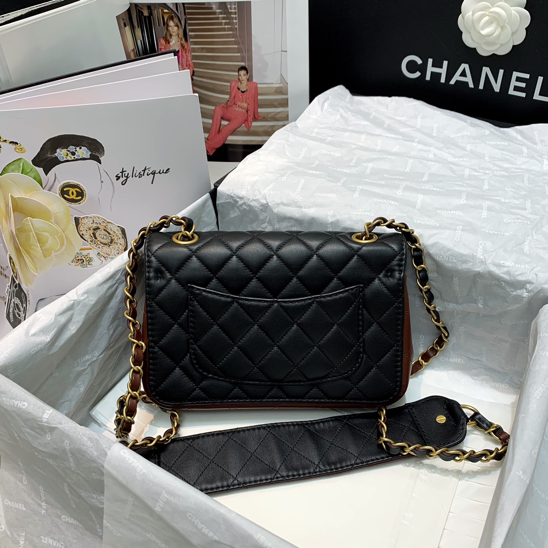 Ch**el mini strap into strap bag black and burgundy as2228 21.5 6.5 13cm