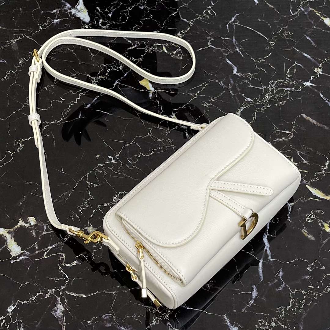 D10r saddle double pouch goatskin white s5668cceh 19 x 10.5 x 5 cm