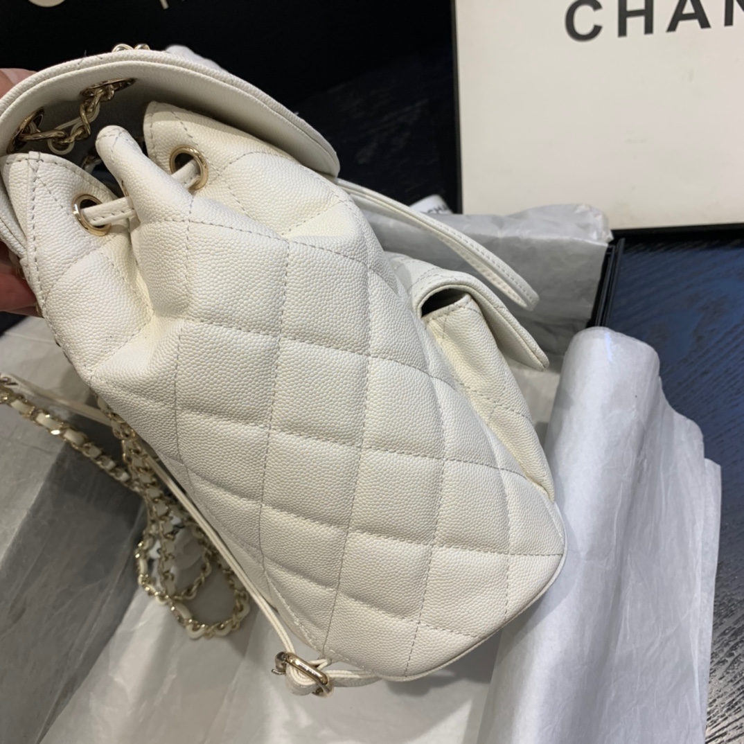 Ch**el backpack grained calfskin white as1371 21.5 x 24 x 12 cm