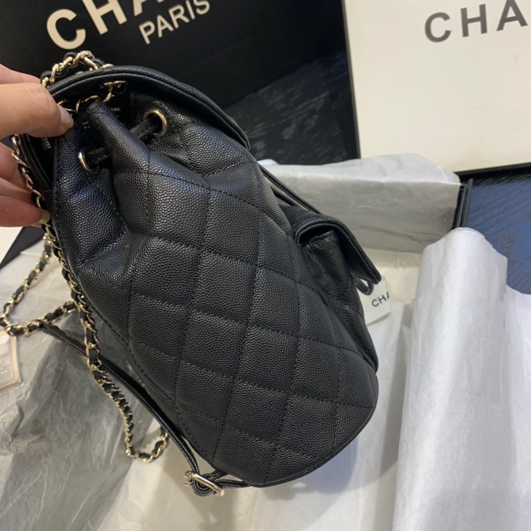 Ch**el backpack grained calfskin black as1371 21.5 x 24 x 12 cm