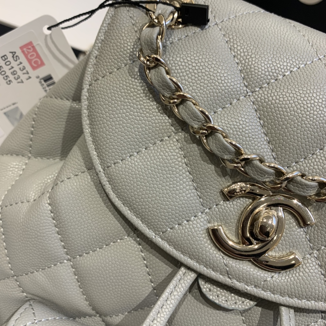 Ch**el backpack grained calfskin grey as1371 21.5 x 24 x 12 cm