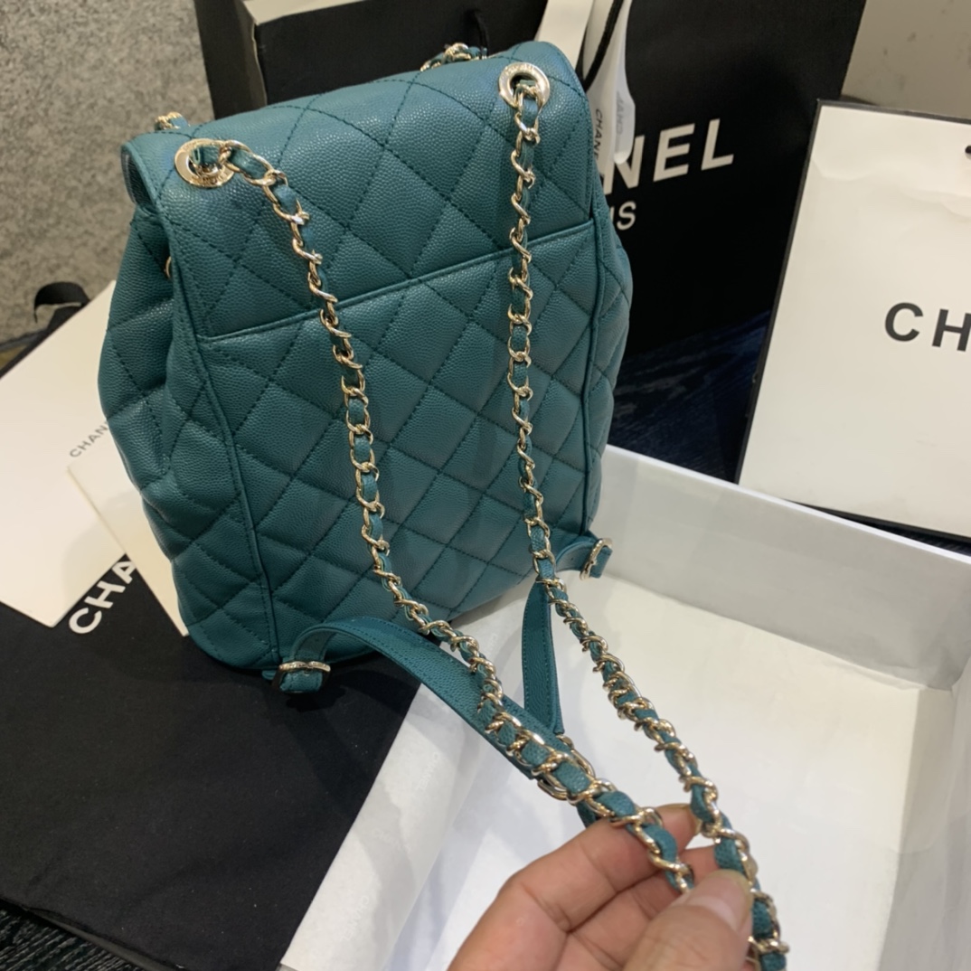 Ch**el backpack grained calfskin light blue as1371 21.5 x 24 x 12 cm