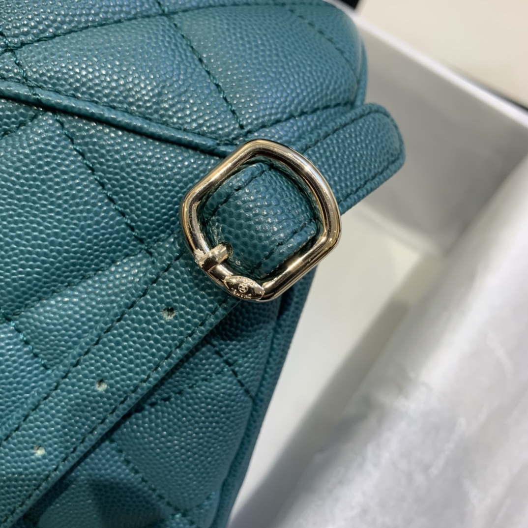 Ch**el backpack grained calfskin light blue as1371 21.5 x 24 x 12 cm