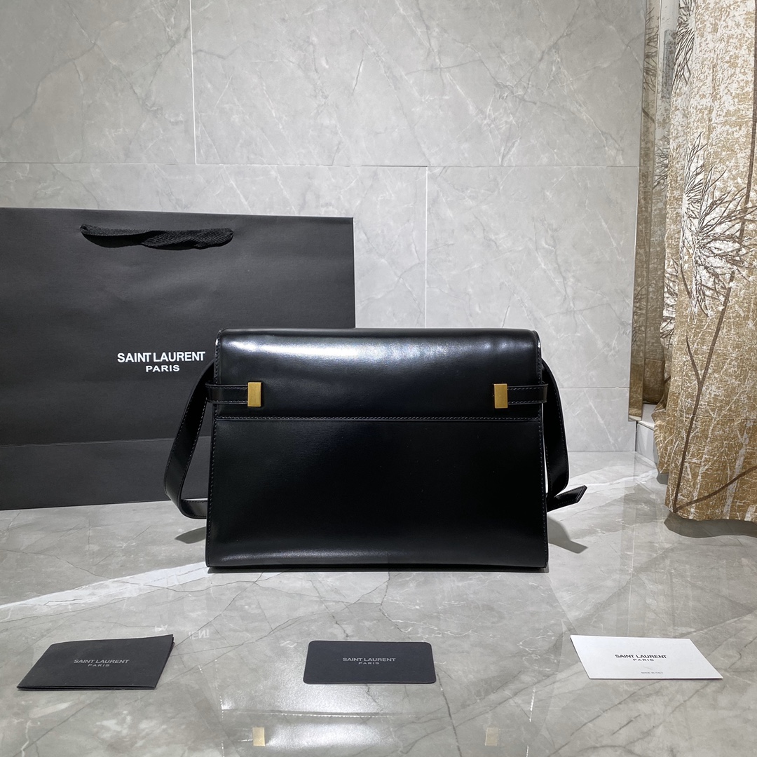 y51 manhattan shoulder bag in box Sa1nt Lau*nt leather black 579271 29 x 20.5 x 7 cm