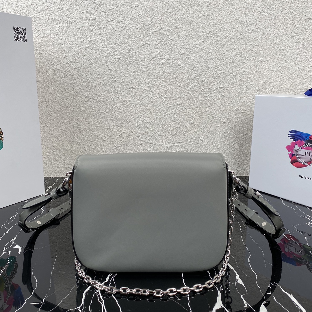 Pra*a nylon and leather identity shoulder bag clay grey 1bd263 21 x 16 x 6.5 cm