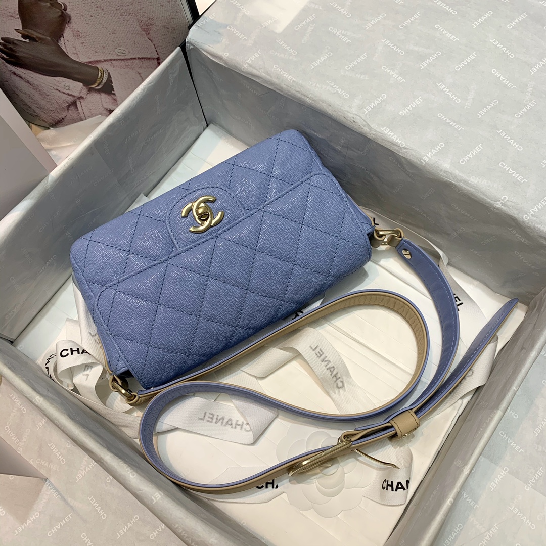 Ch**el calfskin flap bag light blue as2273 20cm