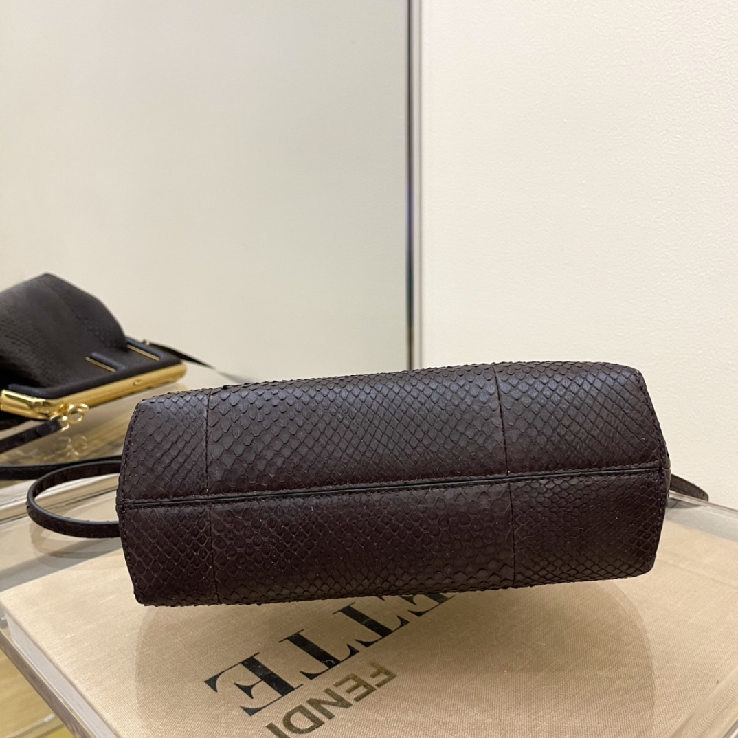 F**di small first dark brown python leather bag 8bp129a 26 x 9.5 x 18 cm