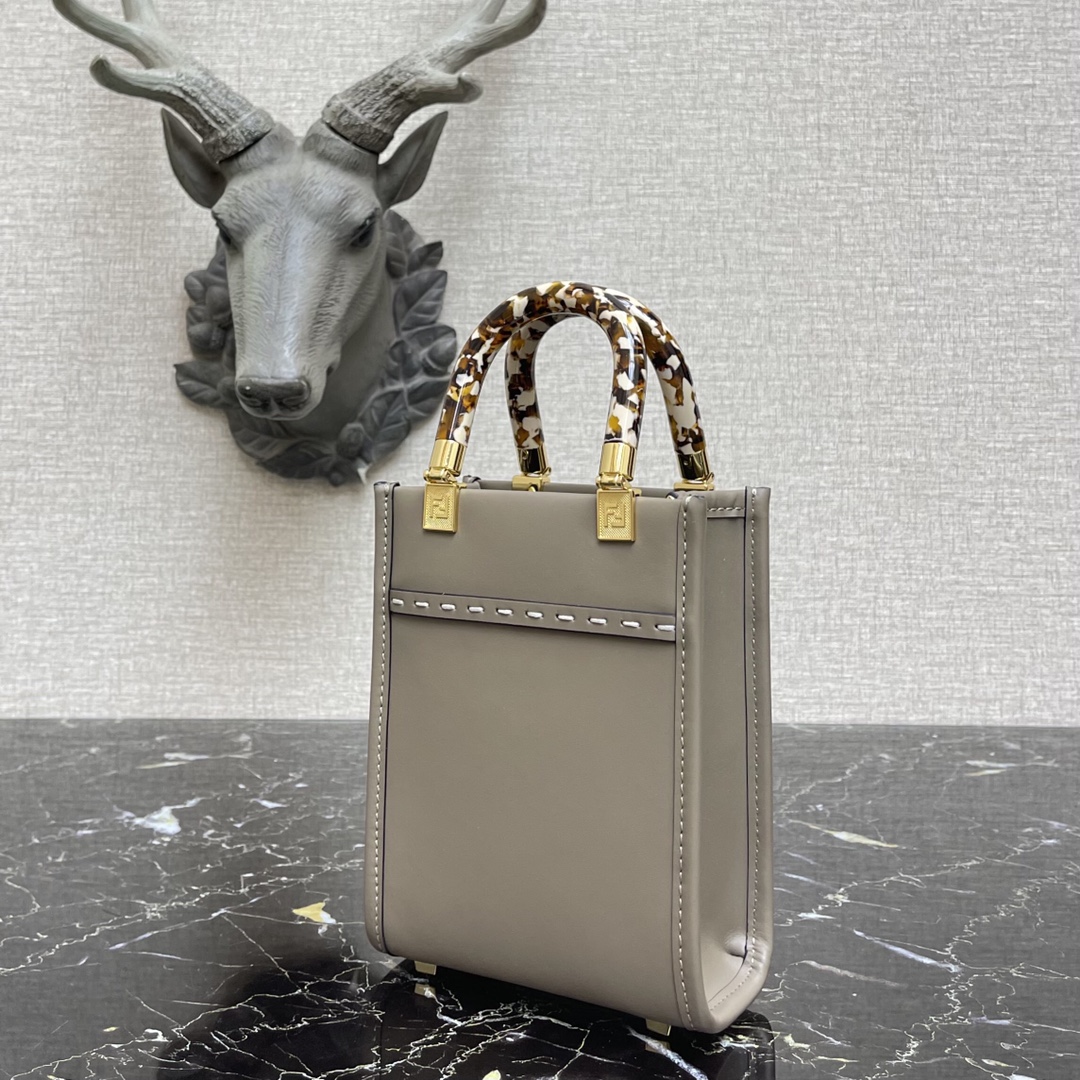 F**di mini sunshine shopper leather grey 8bs051 13 x 18 x 6.5 cm