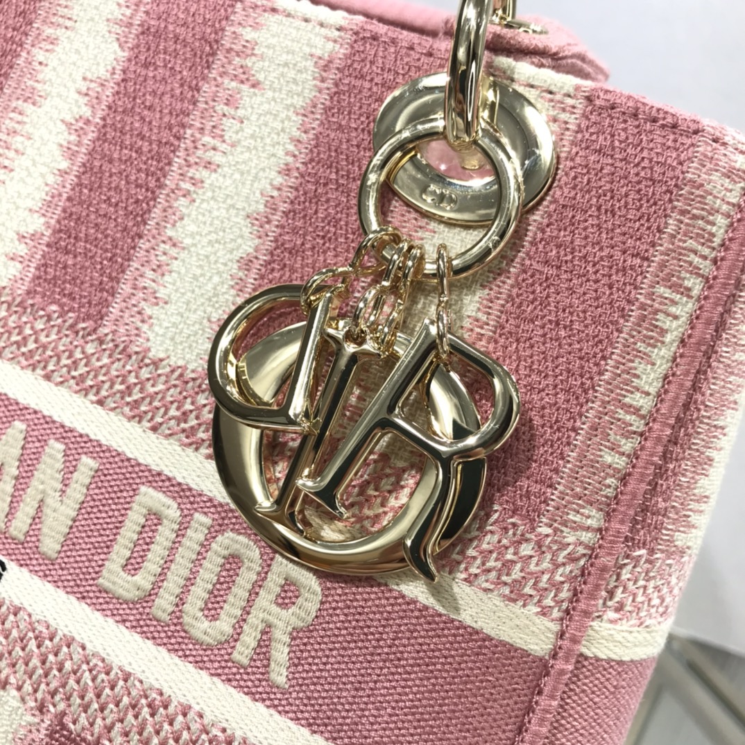 D10r medium lady d-lite bag pink d-stripes embroidery m0565 24 x 20 x 11 cm