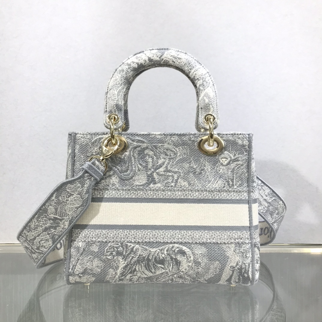 D10r medium lady d-lite bag gray toile de jouy reverse embroidery m0565 23.5 x 20 x 13 cm