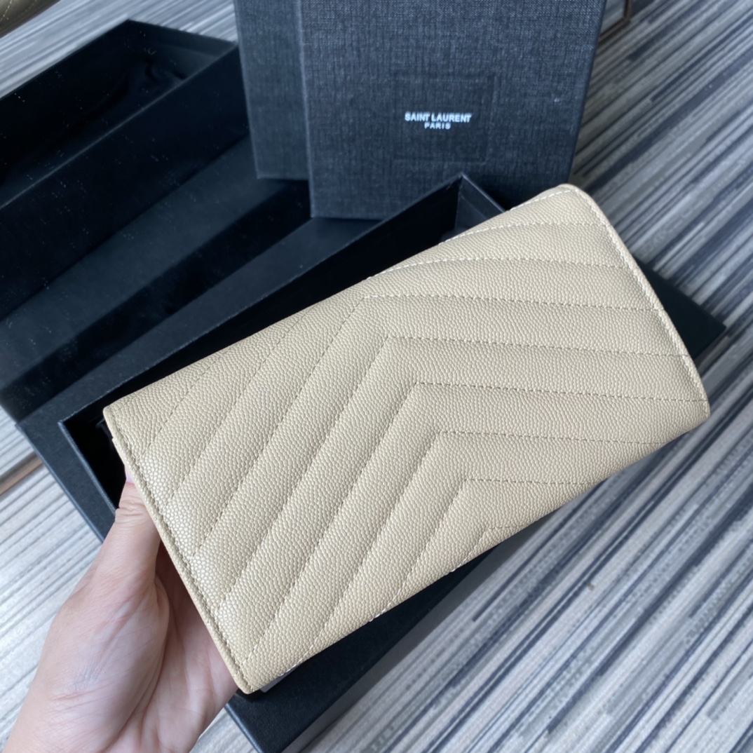 Y51 large monogram flap wallet in grain de poudre embossed leather beige 372264 19 x 11 cm