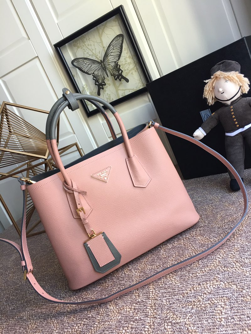 Pra*a medium saffiano leather double Pra*a bag powder pink 1bg775 33 x 24.5 x 14 cm
