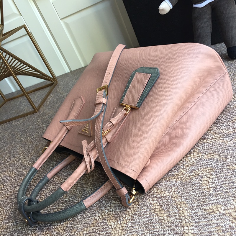 Pra*a medium saffiano leather double Pra*a bag powder pink 1bg775 33 x 24.5 x 14 cm
