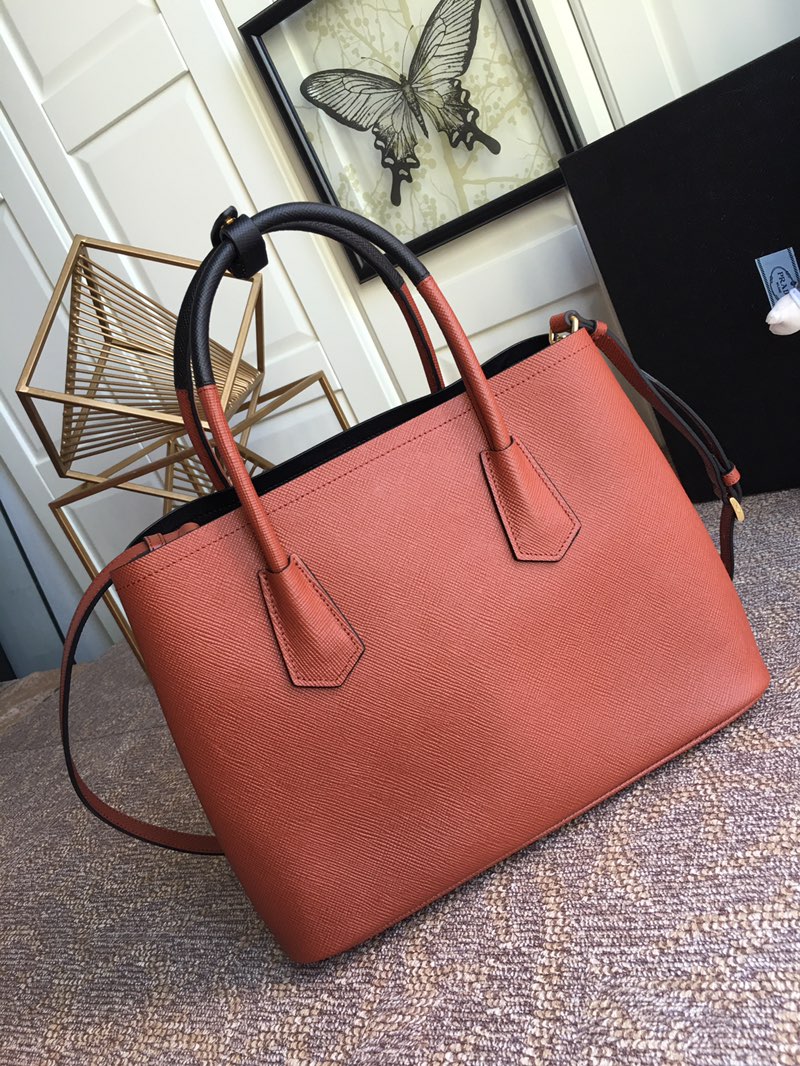 Pra*a medium saffiano leather double Pra*a bag brown 1bg775 33 x 24.5 x 14 cm