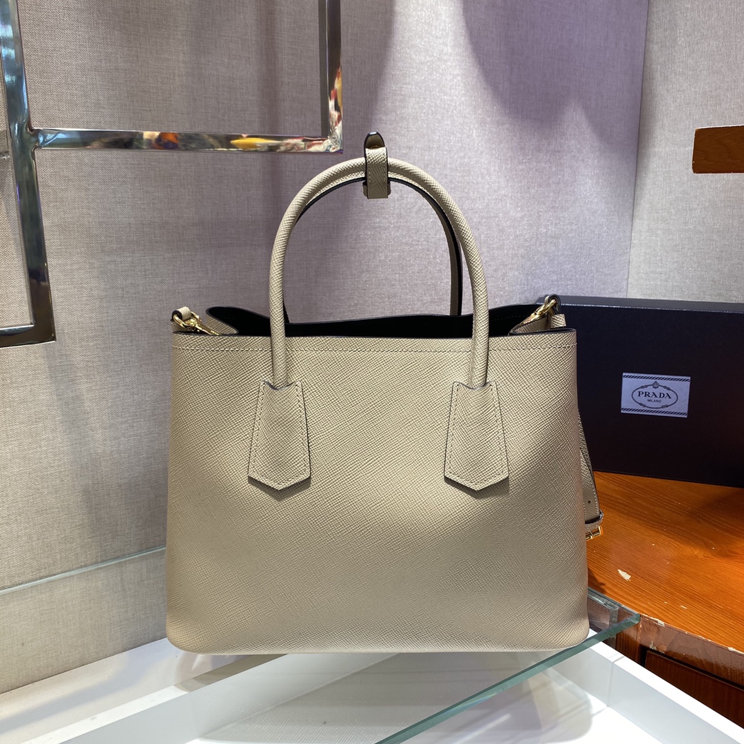Pra*a medium saffiano leather double Pra*a creme 1bg775 33 x 24.5 x 14 cm