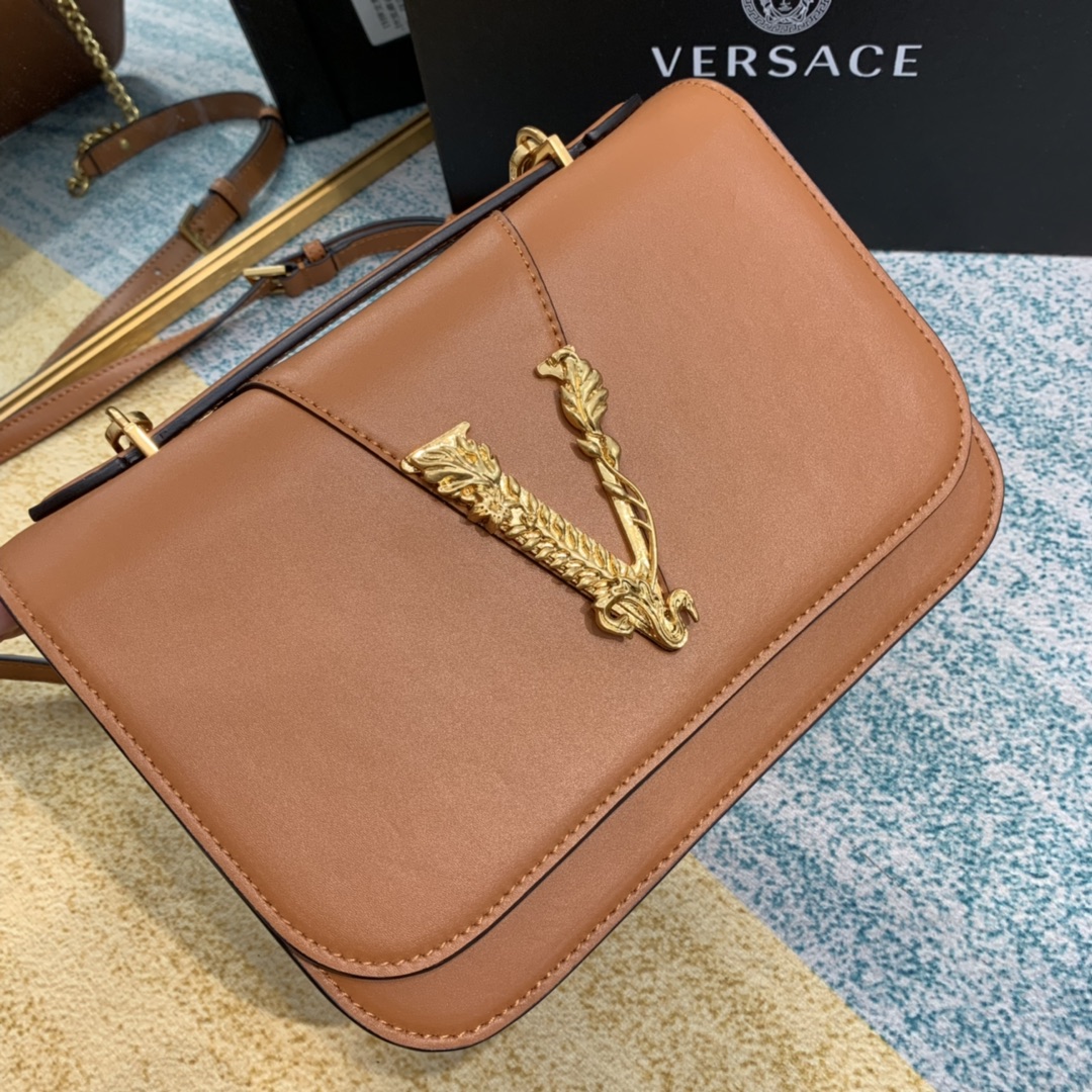 VERSACE VIRTUS Shoulder Bag Caramel DBFG985 24 x 9 x 16.5 cm