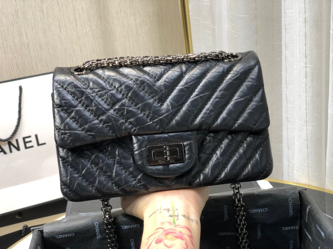 Ch**el mini 2.55 tasche black metal as0874 15,5 × 20 × 6 cm