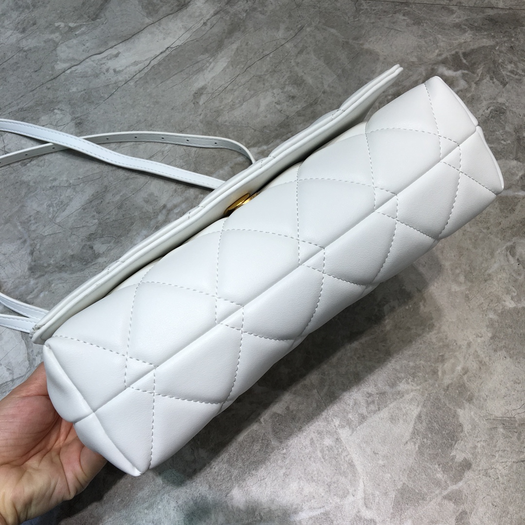 ba1en*iaga small buckle shoulder bag D1am0nd pattern leather golden metal white 25 x 9 x 20 cm