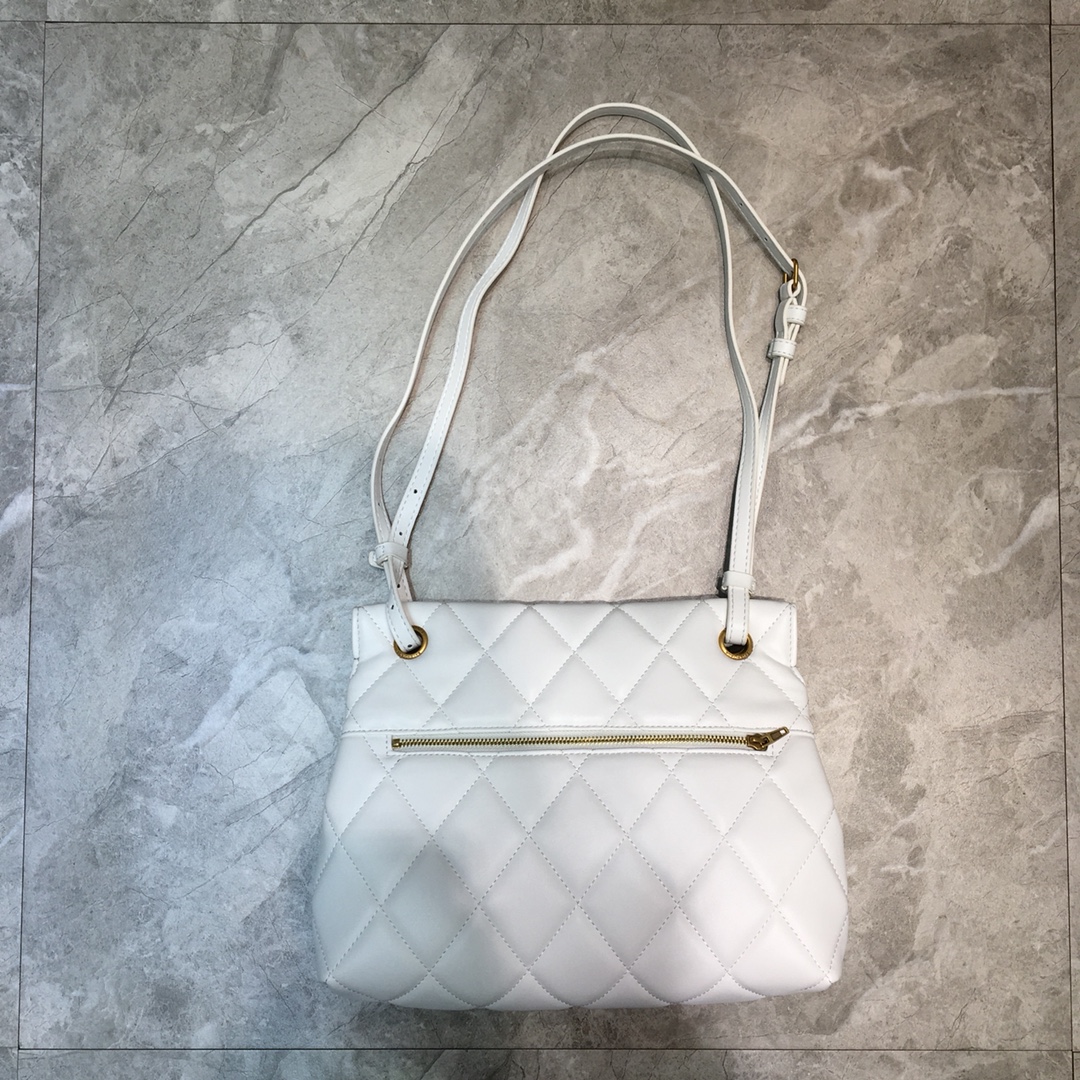ba1en*iaga small buckle shoulder bag D1am0nd pattern leather golden metal white 25 x 9 x 20 cm