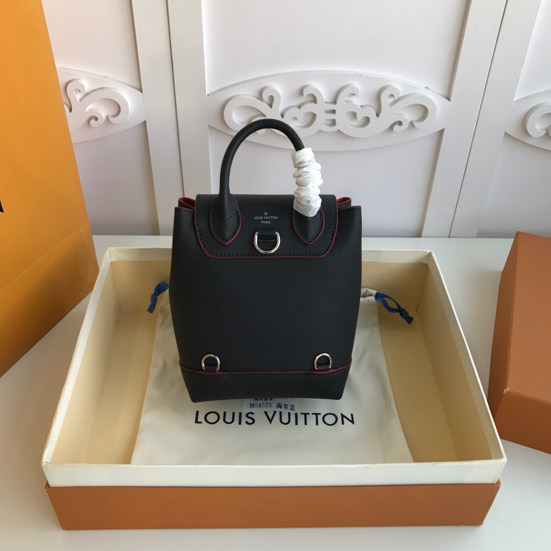 l0vis Vvtt0n mini lockme backpack calfskin leather black and red m54573 16 x 19.4 x 10 cm