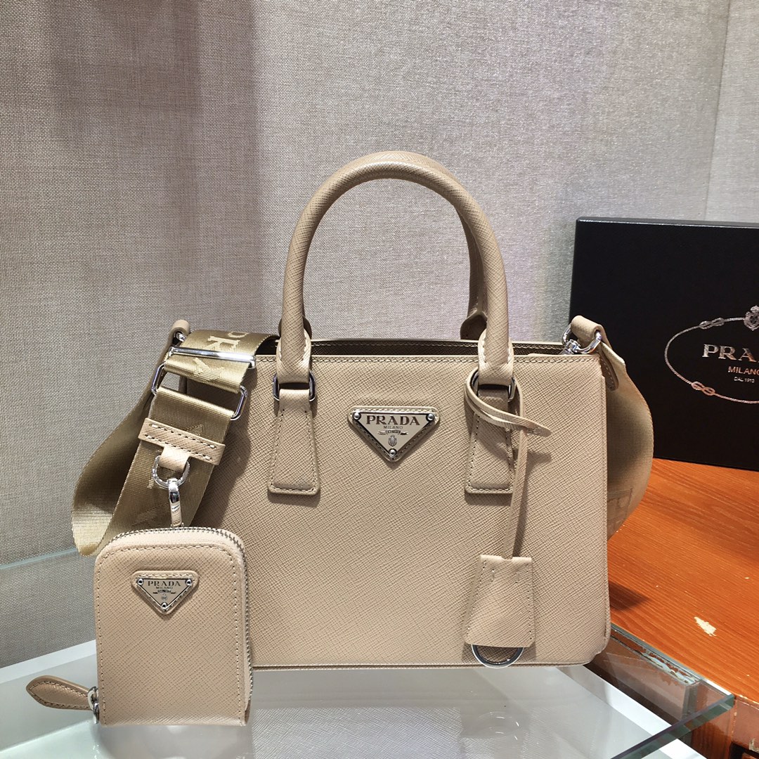 Pra*a mini galleria saffiano leather bag cameo beige 1ba296 23 x 16.5 x 10 cm