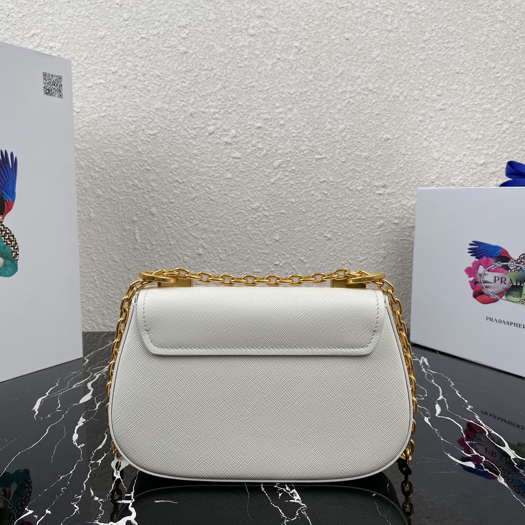 Pra*a saffiano leather shoulder bag golden metal white 1bd275 22 x 14 x 6.5 cm