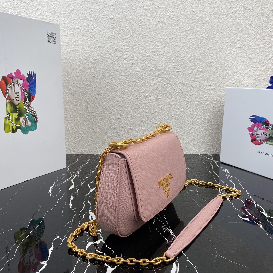 Pra*a saffiano leather shoulder bag golden metal pink 1bd275 22 x 14 x 6.5 cm