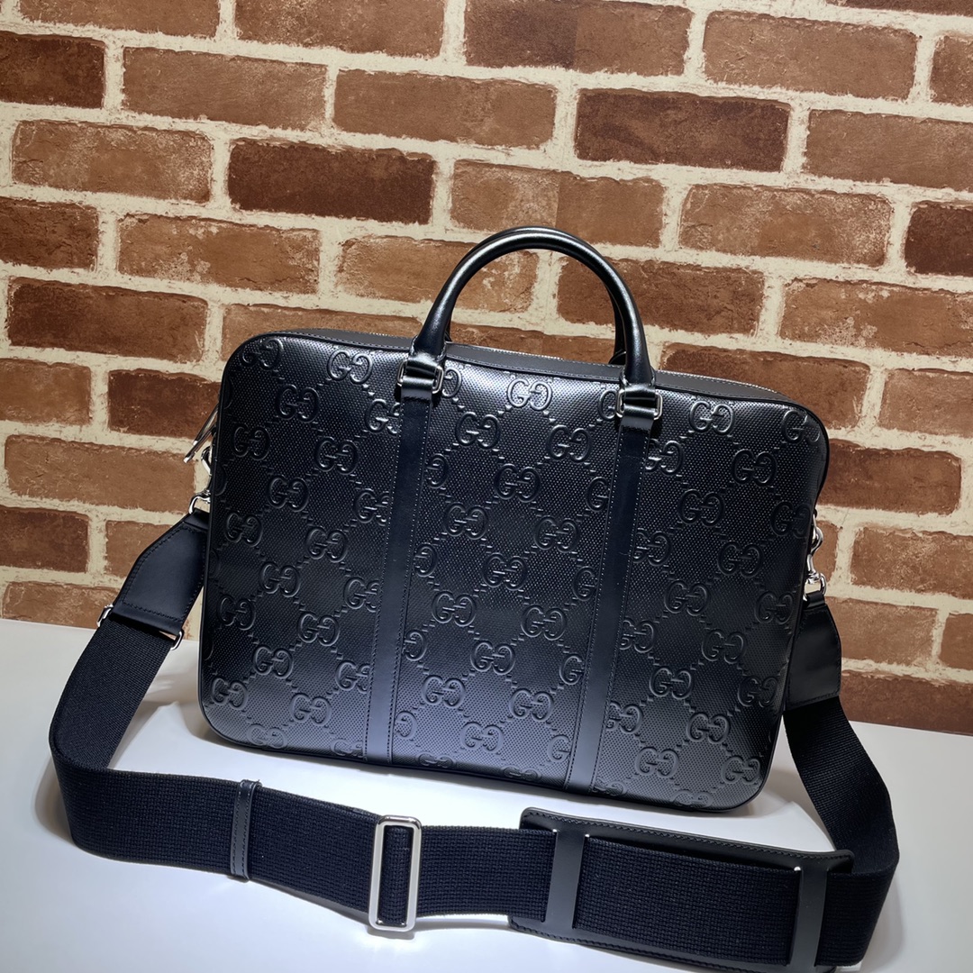 Gvc*1 medium gg embossed briefcase leather black 658573 40 x 29 x 6 cm