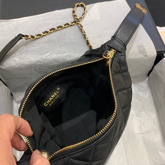 Ch**el small lambskin hobo bag black as1745 15 x 15 x 12 cm