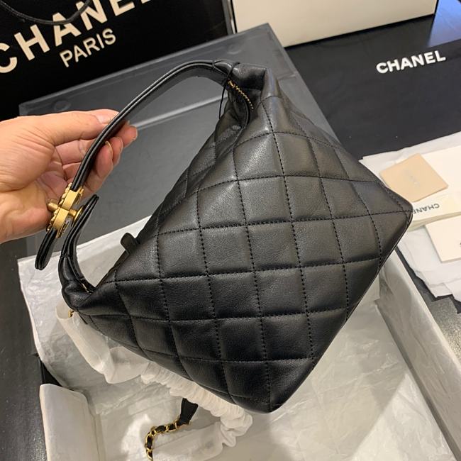Ch**el small lambskin hobo bag black as1745 15 x 15 x 12 cm