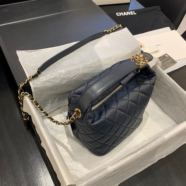 Ch**el small lambskin hobo bag dark blue as1745 15 x 15 x 12 cm