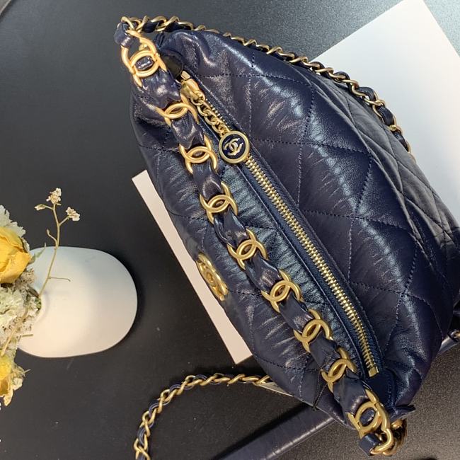 Ch**el hobo bag dark blue as2480 15 x 12.5 x 18 cm