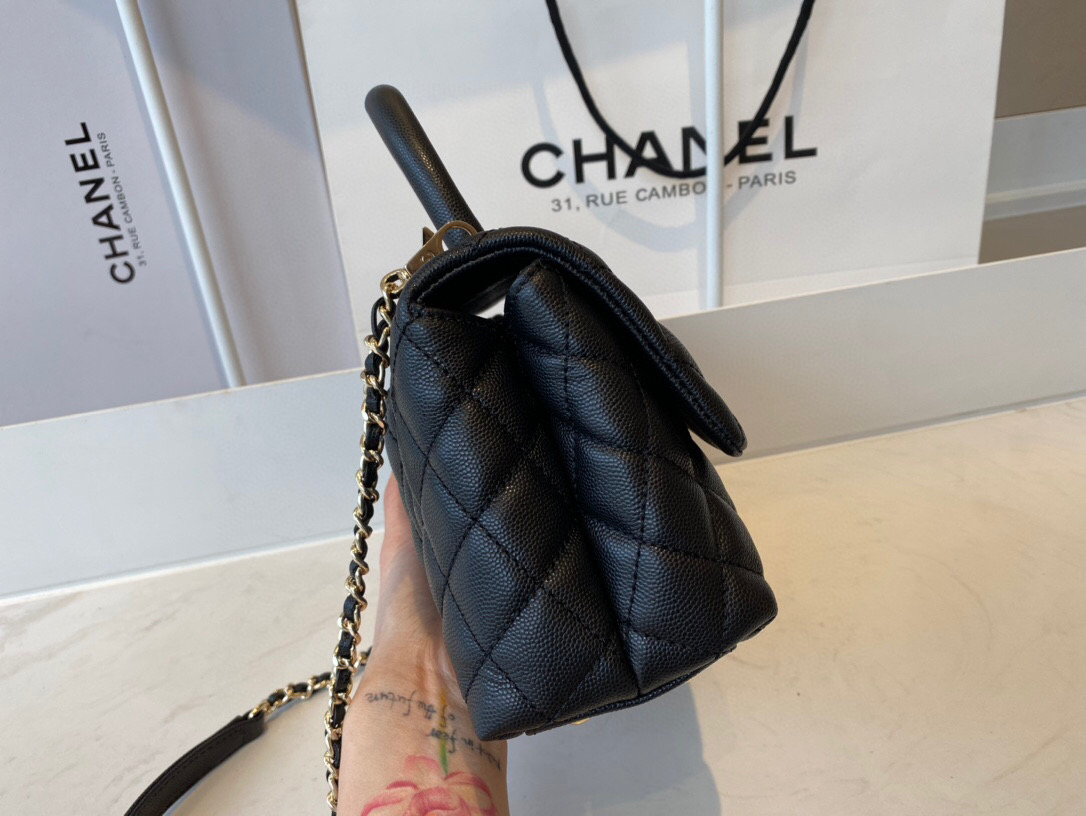 Ch**el mini coco handle bag grained leather black a92990 23 cm