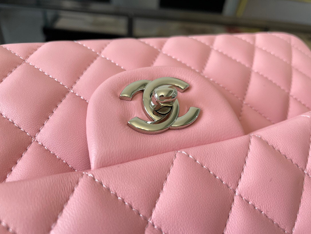 Ch**el classic double flap bag lambskin light pink a01112 25.5 cm