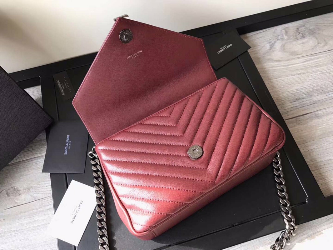Y51 medium college in matelassÉ leather silver metal purple 600279 24 x 17 x 7 cm