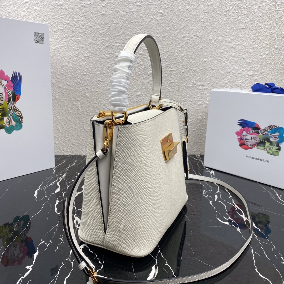 Pra*a saffiano leather tote white 1bn012 24 × 20 × 12.4 cm