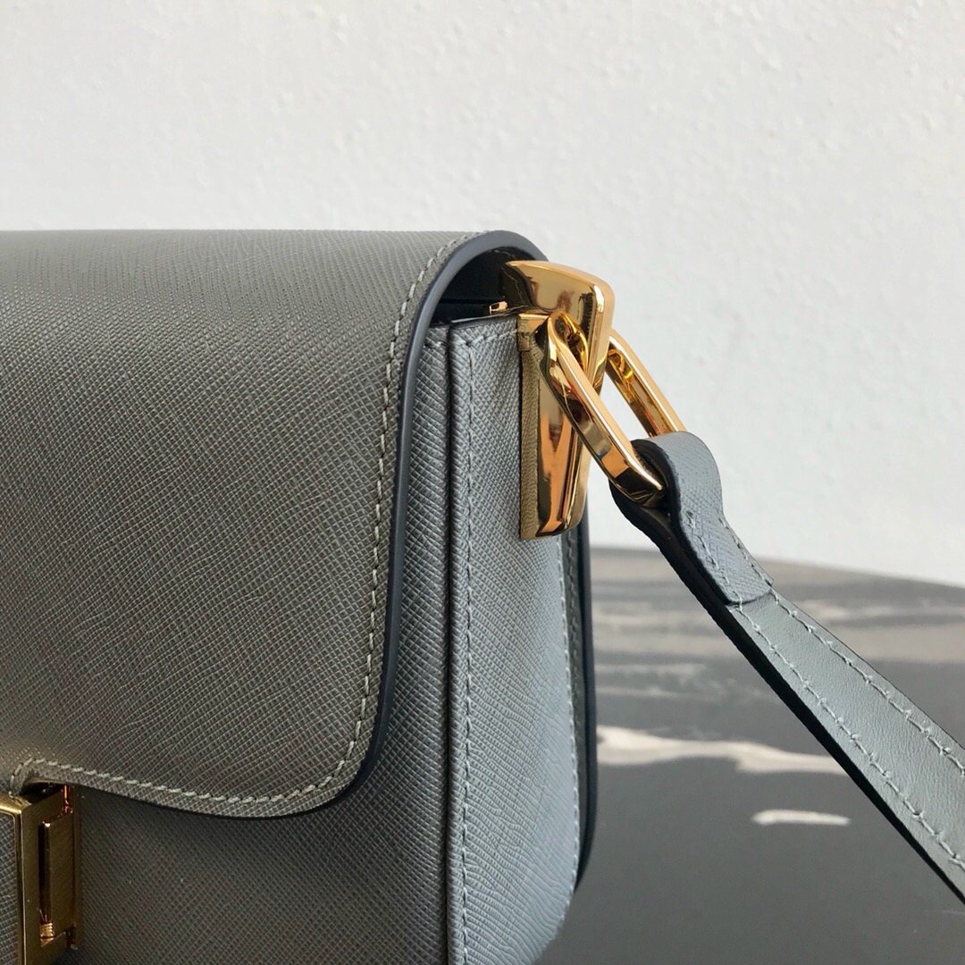 Pra*a saffiano leather emblème bag grey 1bd217 20.5 x 14 x 5 cm
