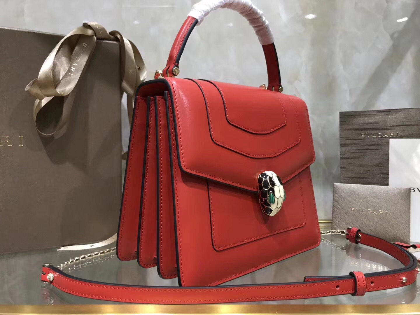 Bv1g*ai serpenti forever crossbody bag leather red 280165 20 x 16 x 9 cm