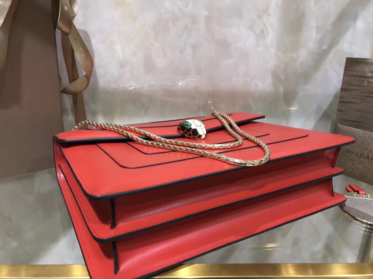 Bv1g*ai serpenti forever shoulder bag leather red 280153 28 x 19 x 8 cm
